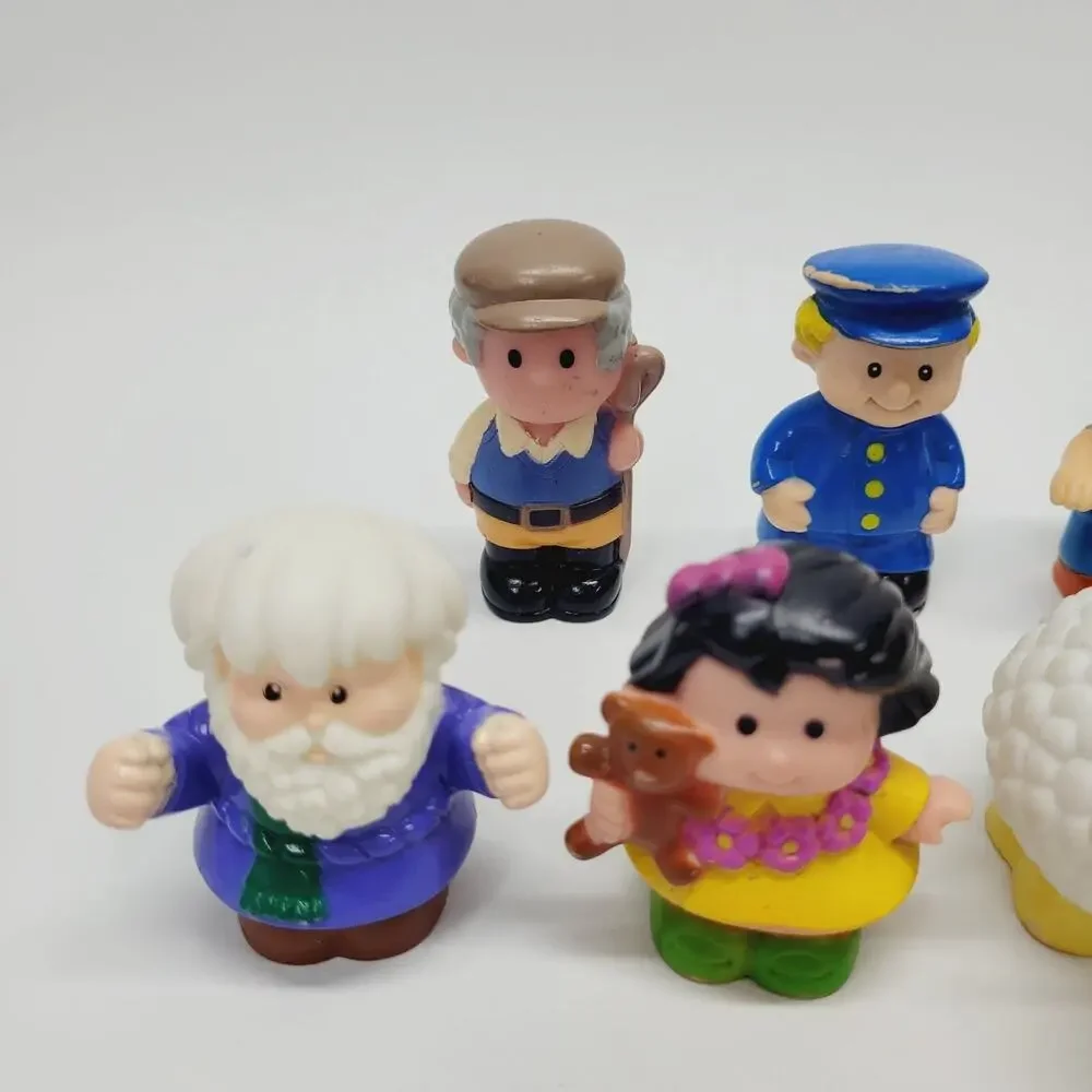 Vintage Fisher Price Little People Figures Lot of 7 All Rubber Farmer Sheep Girl